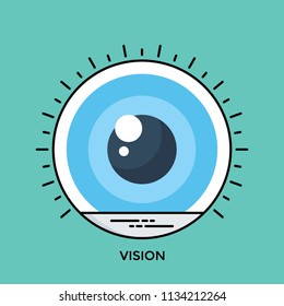 Rays over a round eyeball with some values below, an infographic for vision 