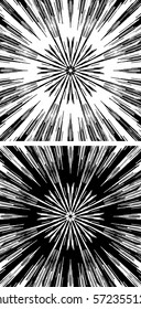 Rays pointing to a central core, black and white, in two versions