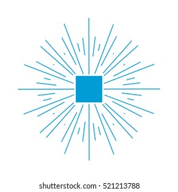 Rays radiating from a center. Linear drawing of rays of the sun. Design elements for your projects. Sunburst frame with square in center vector illustration.