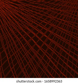 Rays of red light with mirrored light waves on dark.