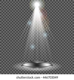 Rays spotlights illuminating the top podium, on a transparent background . light effect