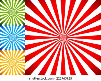 Rays or starburst backgrounds.