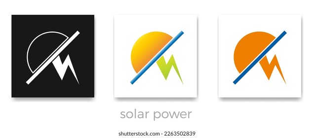 Rays of the sun hitting a solar panel that produces electricity. Solar power. Vector logo green energy. 2050 net zero emissions