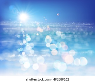 Rays of sunlight by the sea. Vector Illustration.