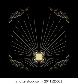 Rays vector in engraving style, hand drawn, line art, luxury, celestial, esoteric