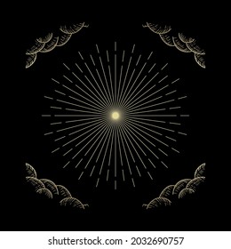 Rays vector in hand draw, engraving, luxury style