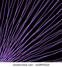 Rays of violet light with intersecting waves on black.