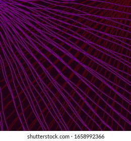 Rays of violet light with mirrored light waves on dark.