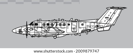 Raytheon SHADOW R1. Beechcraft Super King Air. Vector drawing of reconnaissance aircraft. Side view. Image for illustration and infographics.