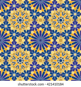 Razil Moorish Seamless Pattern. Decorative mosaic in ethnic style. Vector background illustration. Moroccan ceramic texture.