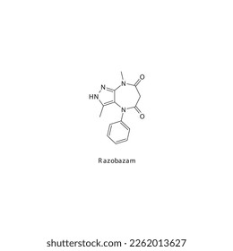 Razobazam flache skelettale Molekularstruktur Benzodiazepin Arzneimittel zur Erforschung der Schlaflosigkeit. Vektorgrafik.