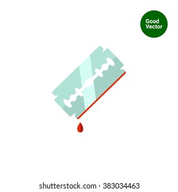 Razor blade with blood drop
