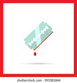 Razor blade with blood drop