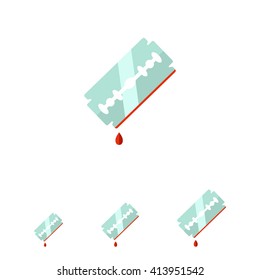 Razor blade with blood drop
