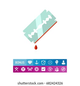 Razor blade with blood drop