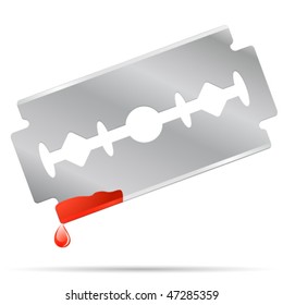razor blade with blood drop - vector illustration