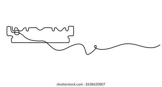 Razor blade continuous one line art drawing, continuous single drawn one line razor hand-drawn picture silhouette. Line art cutting blade razor, Continuous line drawing of shaving razor, single. 