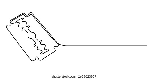 Razor blade continuous one line art drawing, continuous single drawn one line razor hand-drawn picture silhouette. Line art cutting blade razor, Continuous line drawing of shaving razor, single. 