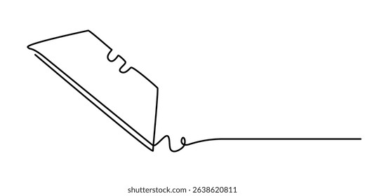 Razor blade continuous one line art drawing, continuous single drawn one line razor hand-drawn picture silhouette. Line art cutting blade razor, Continuous line drawing of shaving razor, single. 