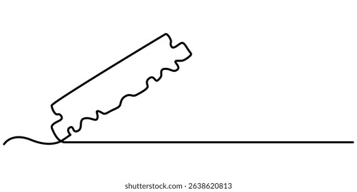Razor blade continuous one line art drawing, continuous single drawn one line razor hand-drawn picture silhouette. Line art cutting blade razor, Continuous line drawing of shaving razor, single. 
