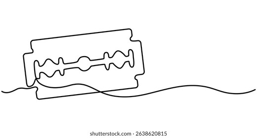 Razor blade continuous one line art drawing, continuous single drawn one line razor hand-drawn picture silhouette. Line art cutting blade razor, Continuous line drawing of shaving razor, single. 