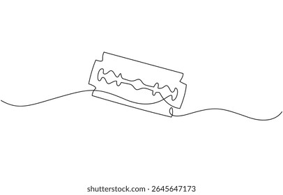 Razor blade continuous one line art drawing, continuous single drawn one line razor, Razor hand drawn picture silhouette line art cutting blade razor vector illustration.