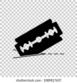 razor blade and cutting line. simple icon. On transparent background.