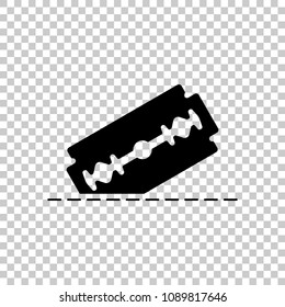 razor blade and cutting line. simple single icon. On transparent background.