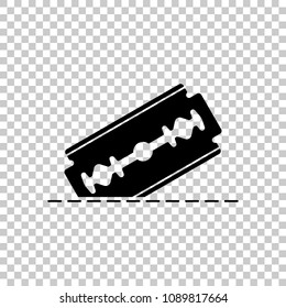 razor blade and cutting line. simple icon. On transparent background.