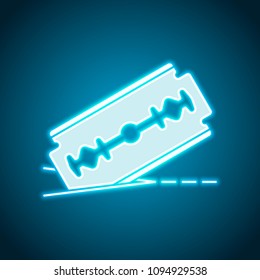 razor blade and cutting line. simple icon. Neon style. Light decoration icon. Bright electric symbol