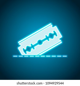 razor blade and cutting line. simple icon. Neon style. Light decoration icon. Bright electric symbol