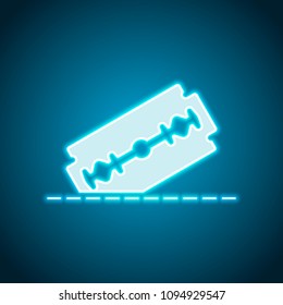 razor blade and cutting line. simple single icon. Neon style. Light decoration icon. Bright electric symbol
