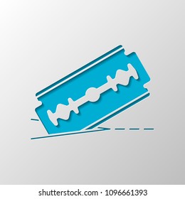 razor blade and cutting line. simple icon. Paper design. Cutted symbol with shadow