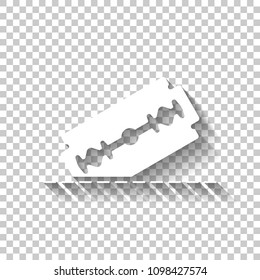 razor blade and cutting line. simple single icon. White icon with shadow on transparent background