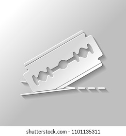 razor blade and cutting line. simple icon. Paper style with shadow on gray background