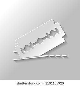 razor blade and cutting line. simple icon. Paper style with shadow on gray background