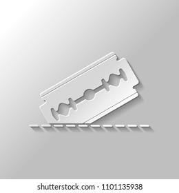 razor blade and cutting line. simple icon. Paper style with shadow on gray background