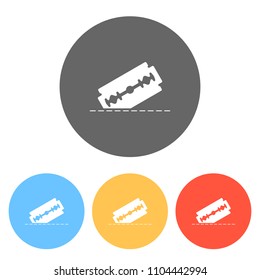 razor blade and cutting line. simple single icon. Set of white icons on colored circles