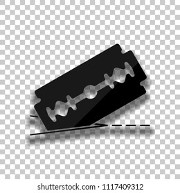 razor blade and cutting line. simple icon. Black glass icon with soft shadow on transparent background