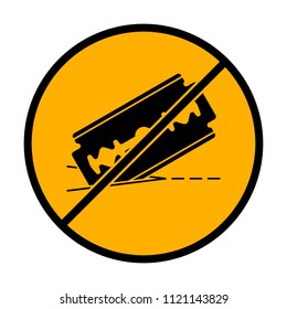 razor blade and cutting line. simple icon. not allowed, black object in warning sign with orange background color