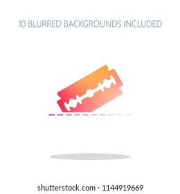 razor blade and cutting line. simple single icon. Colorful logo concept with simple shadow on white. 10 different blurred backgrounds included