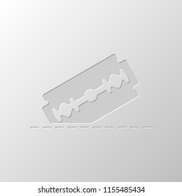 razor blade and cutting line. simple single icon. Paper design. Cutted symbol. Pitted style