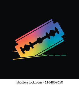 razor blade and cutting line. simple icon. Rainbow color and dark background