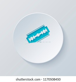 razor blade and cutting line. simple icon. Cut circle with gray and blue layers. Paper style