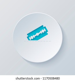 razor blade and cutting line. simple single icon. Cut circle with gray and blue layers. Paper style