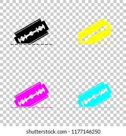 razor blade and cutting line. simple icon. Colored set of cmyk icons on transparent background