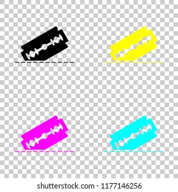 razor blade and cutting line. simple single icon. Colored set of cmyk icons on transparent background