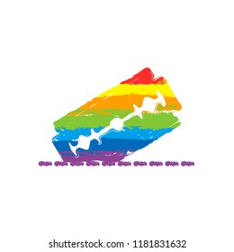 razor blade and cutting line. simple icon. Drawing sign with LGBT style, seven colors of rainbow (red, orange, yellow, green, blue, indigo, violet