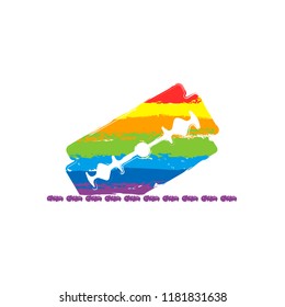 razor blade and cutting line. simple single icon. Drawing sign with LGBT style, seven colors of rainbow (red, orange, yellow, green, blue, indigo, violet