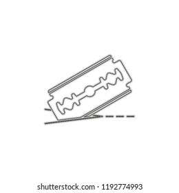 razor blade and cutting line. simple icon. Dotted outline silhouette with shadow on white background
